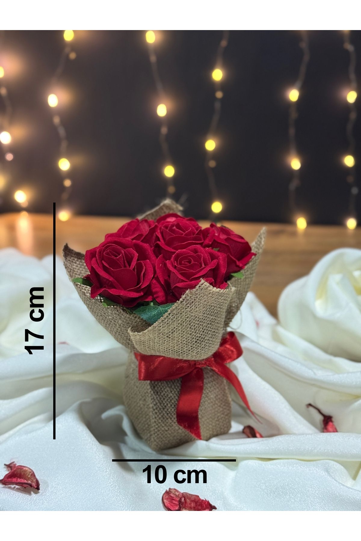 Kadife Kırmızı Gonca Güller Jüt Kumaşlı Saksıda Yapay Çiçek-660-Large